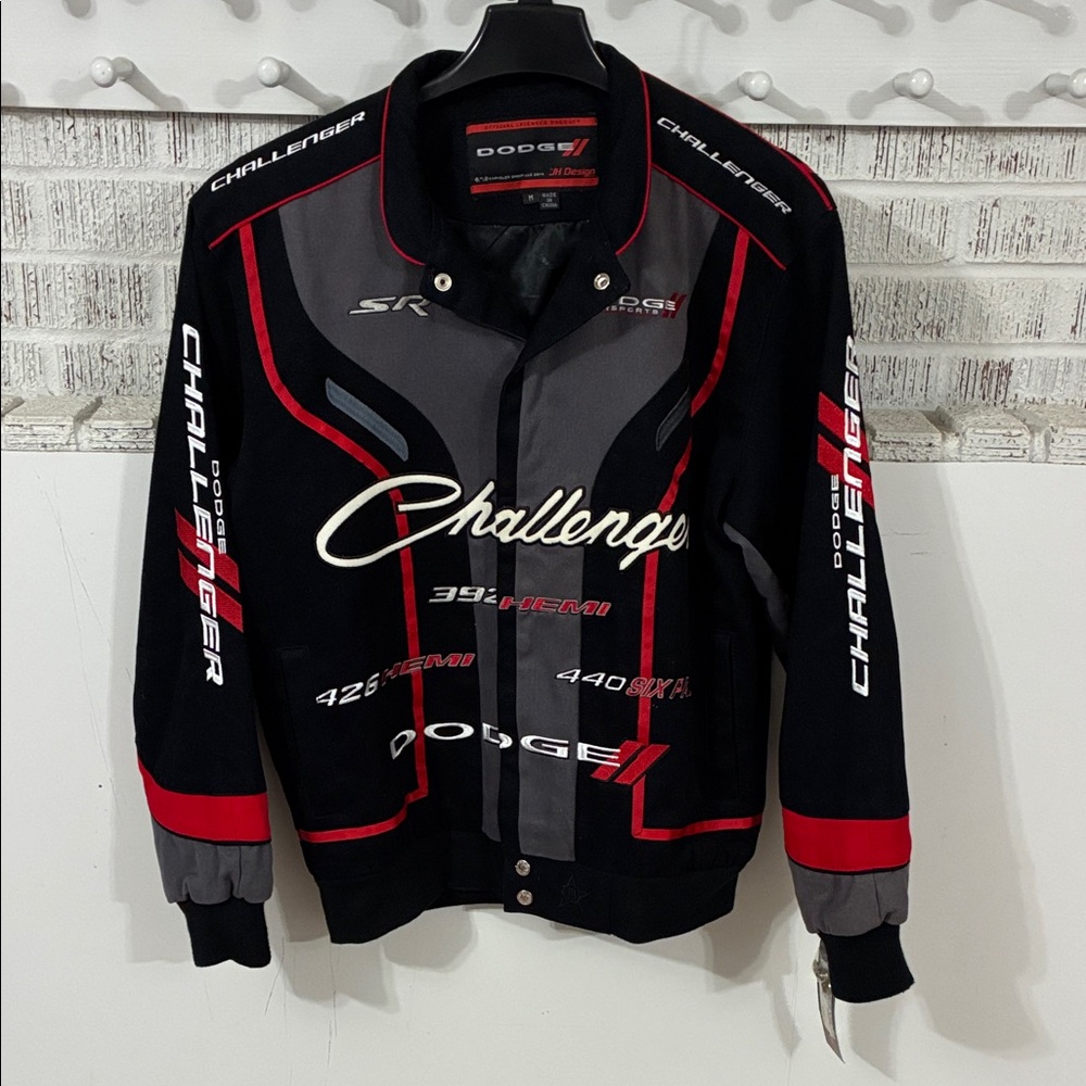 Dodge Challenger Jacket Men’s Collage Logo Black Twill Jacket.